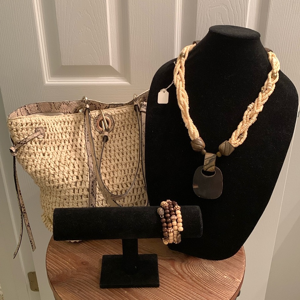 Vince Camuto Tan Tote Bag with Woven Design with extras